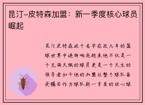 昆汀-皮特森加盟：新一季度核心球员崛起